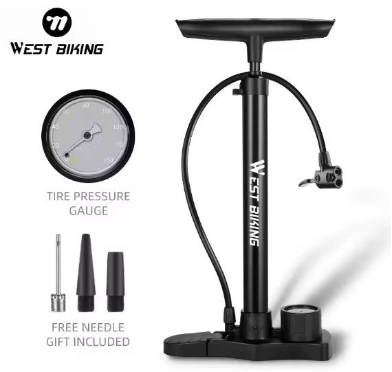 WEST BIKING Bicycle Pump 160PSI Portable Stainless Steel Bike Pump Schrader Presta Valve Inflator Mountain Road Bike Accessories