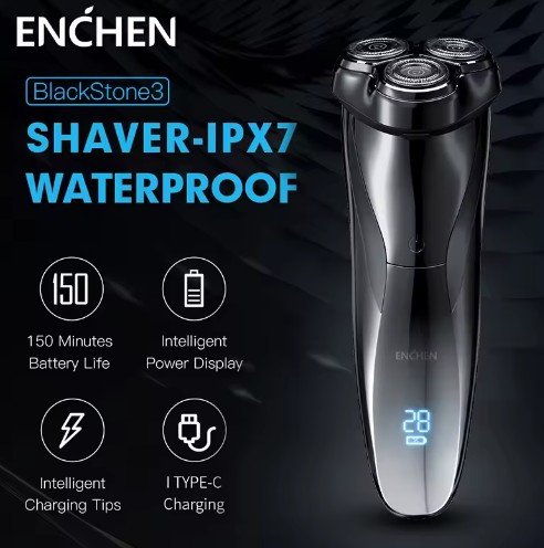 ENCHEN Electric Shaver 3D Blackstone 3 IPX7 Waterproof Razor Wet And Dry Dual Use Face Beard Battery Digital Display For Men