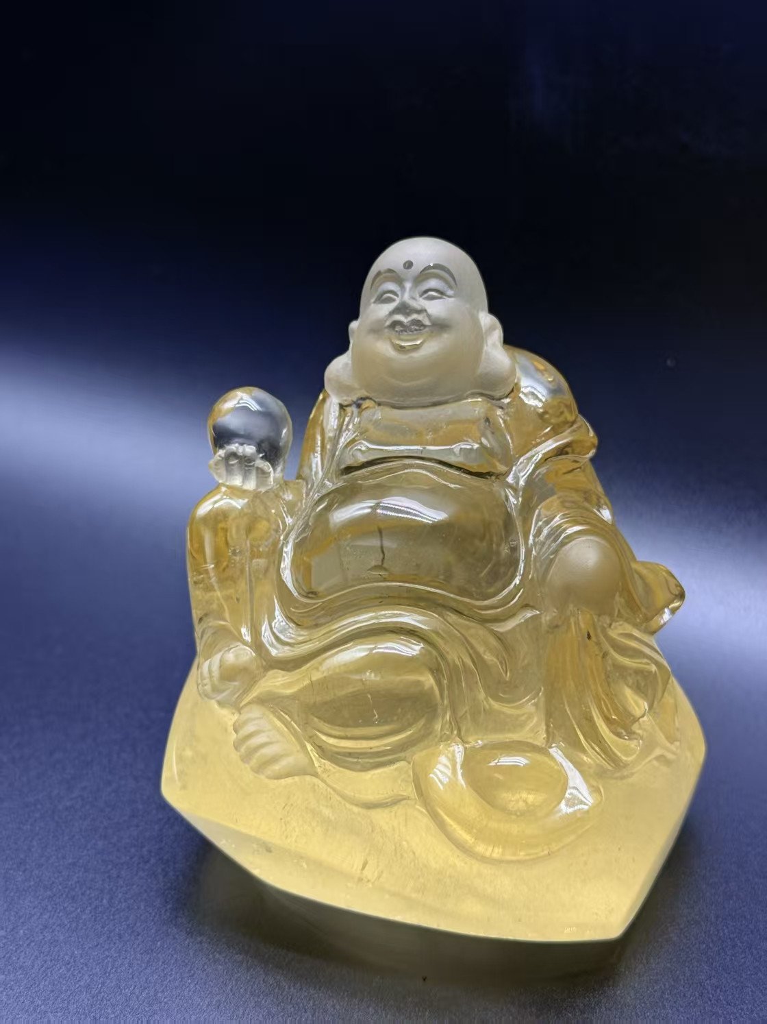 Statue of Maitreya Buddha made of citrine 105x90x80