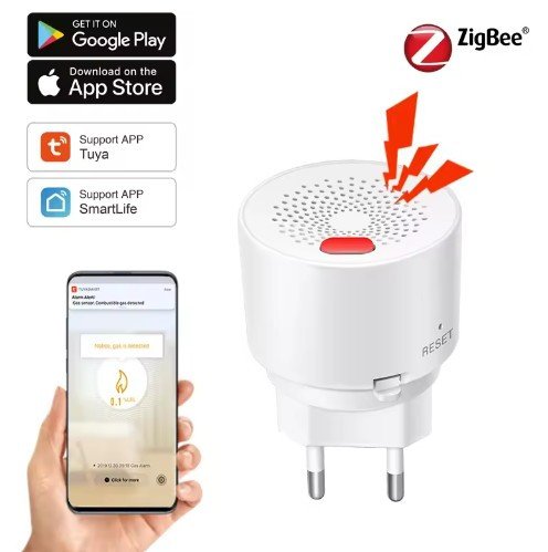 Tuya Smart Zigbee Natural Gas Sensor With High Sensitivity For Fire Safety, Designed For Kitchen LPG Leakage Detection.