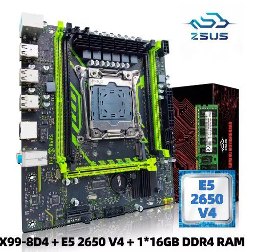 ZSUS X99-8D4 Motherboard Set Kit With LGA2011-3 Xeon E5 2650 V4 CPU DDR4 16GB (1*16GB) 2133MHZ RAM Memory NVME M.2 SATA