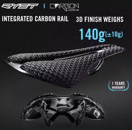RYET 3D Printed Bicycle Saddle Ultralight Carbon Saddle 135/143mm 105g Bike Saddle for MTB Gravel Road Bike Seat Cycling Parts