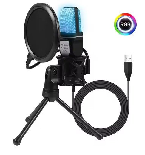 Portable USB Microphone RGB Microfone Condensador Wire Gaming Mic for Podcast Recording Studio Streaming Laptop Desktop