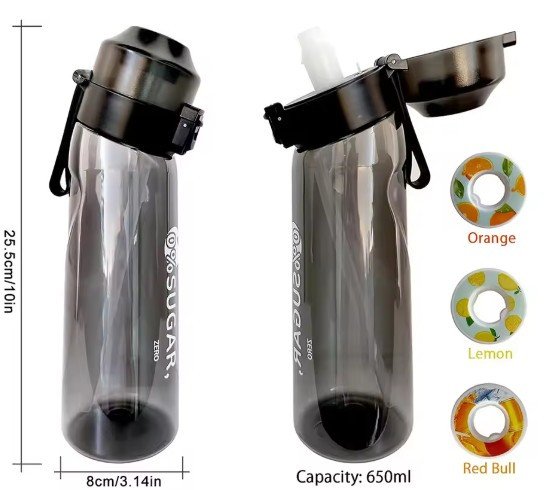 Flavored Water Bottle 650ml Sports Alr Up Drinking Bottle 7 Fruit Fragrance Pods Water Cup for Outdoor Camping Fitness Fashion