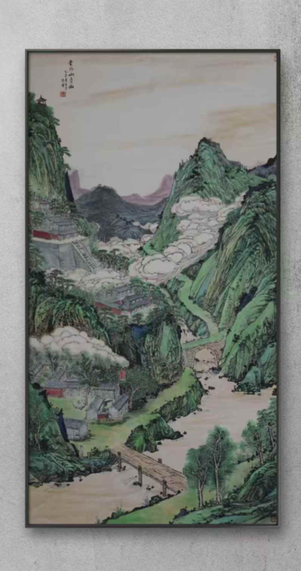 Wang Baolei’s painting ：Monastery in the Clouds, A Quiet Sanctuary-云外山寺幽
