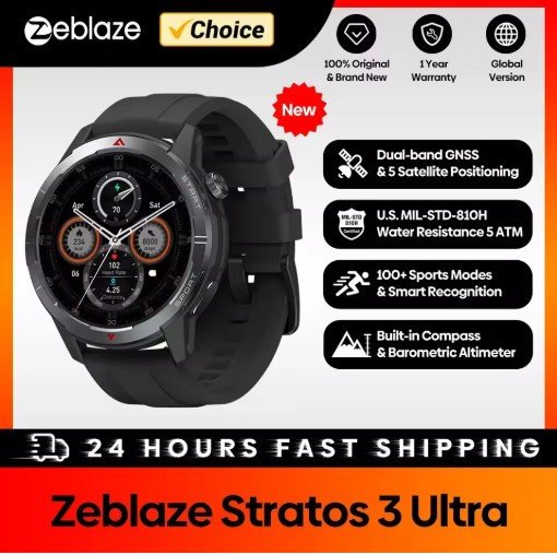 New Zeblaze Stratos 3 Ultra GPS Smart Watch Built-in Compass Barometric Altimeter Dual-band GNSS Make/Answer Phone Calls Watch
