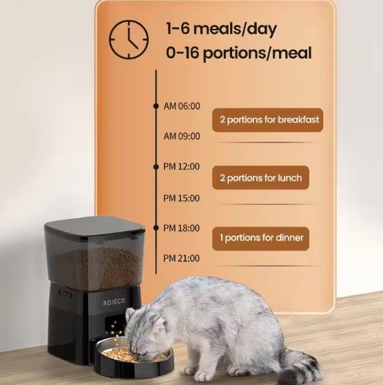 ROJECO Automatic Pet Feeder Button Version Auto Cat Food Dispenser Accessories Smart Control Pet Feeder For Cats Dog Dry Food